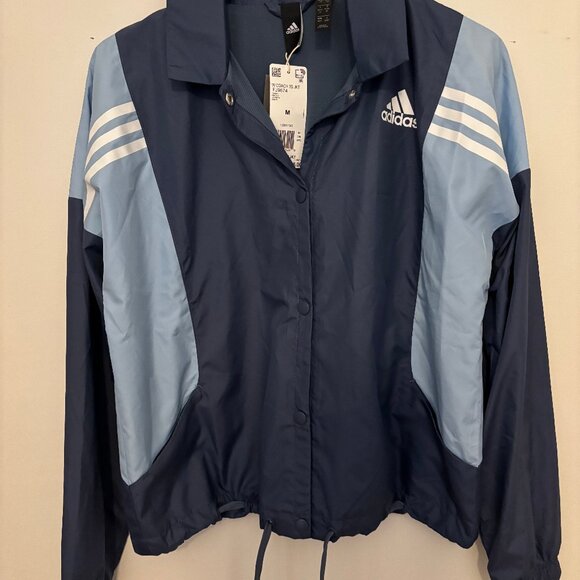 Adidas Colorblock Coach Jacket Snap Front Navy & Light Blue, NWT, Size M - Picture 2 of 8